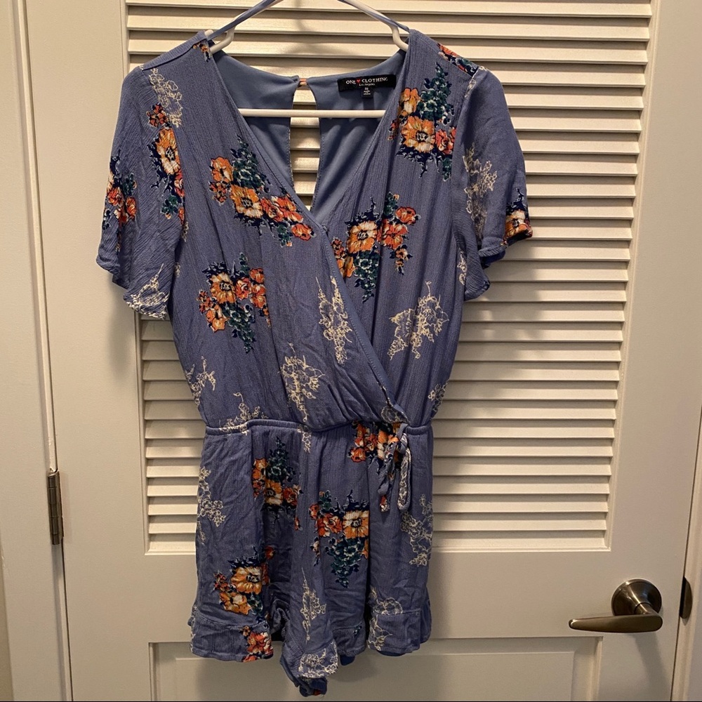 One Clothing Floral Blue Wrap Design Romper